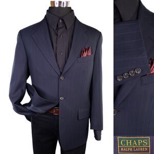 CHAPS Ralph Lauren Mens Blazer Navy Pin Stripe Sz 42s Jack Sports Coat 3 Button